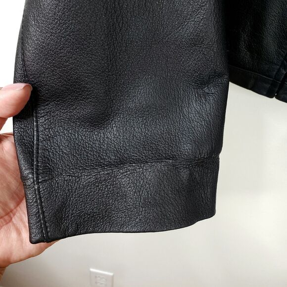 90s Y2K Black Leather Racing Women Jacket 12 L Modern Sleek Minimalist Classic - Picture 3 of 8